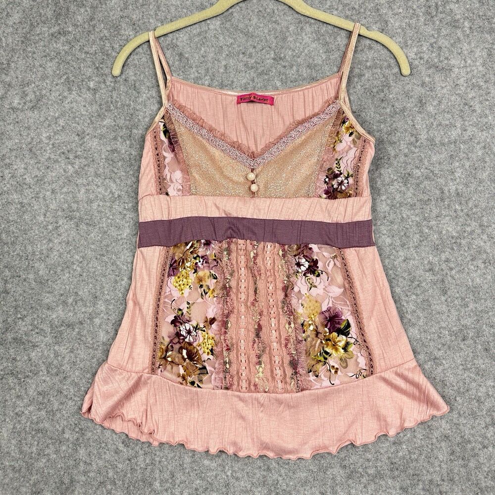 Vintage Sunny Scarlet Babydoll Cami Tank Top Womens L Y2K Whimsigoth Romantic